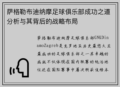 萨格勒布迪纳摩足球俱乐部成功之道分析与其背后的战略布局 萨格勒布迪纳摩足球俱乐部成功之道分析与其背后的战略布局